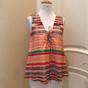 NWOT Gianni Bini multi color striped grommet lace up front top